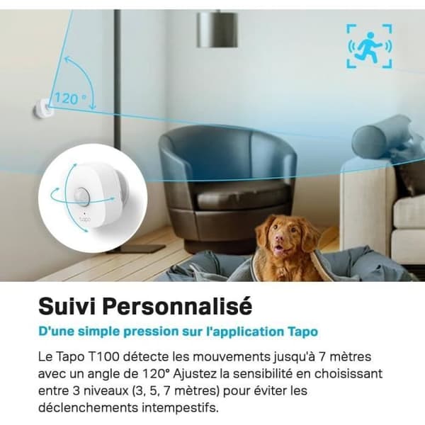 Rörelsesensor - TP-LINK - Tapo T100 - 868MHz - Vit - Detektion 7m