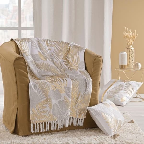 Fransad filt 125 x 150 cm bomull/polyester metallic tryck Melisse