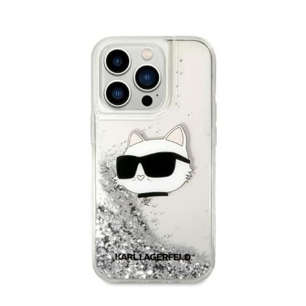 Karl Lagerfeld Coque iPhone 14 Pro Liquid Glitter NFT Choupette - Silver