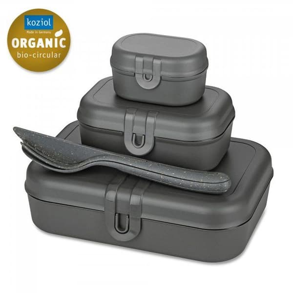 Lunchlåda - KOZIOL - Pascal Prête - Med bestick - Ash Grey - 23.2x16.6x6.2 cm