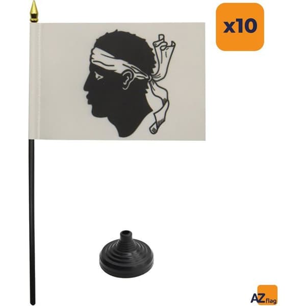 Mini Korsikaflagga AZ FLAG - Set om 10 - 15x10 cm - Polyester med Guldstång