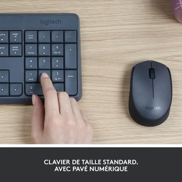 Tangentbord och mus - Trådlös - Logitech - MK235 - AZERTY - Grafit