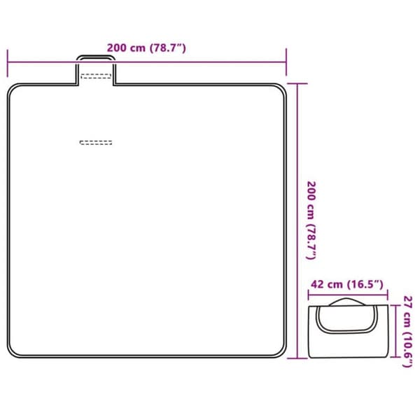 Fällbar picknickfilt 200x200 cm sammet