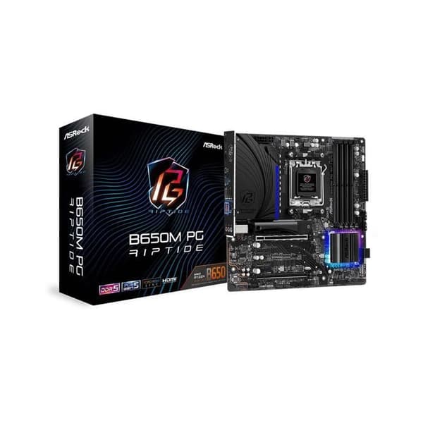Moderkort - ASRock - B650M PG Riptide - Vit - 4 minnesplatser - 128 GB maxkapacitet