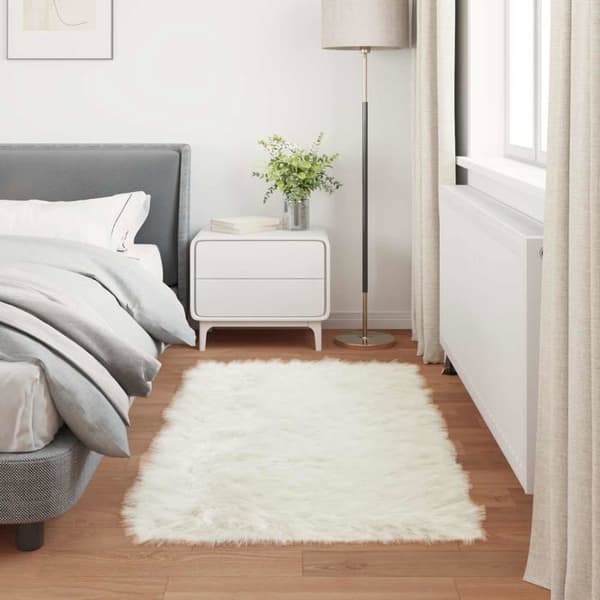 Fuskullt matta - vidaXL - 60x110 cm - Vit - Polyester - Super mjuk - Hållbar - Rektangulär