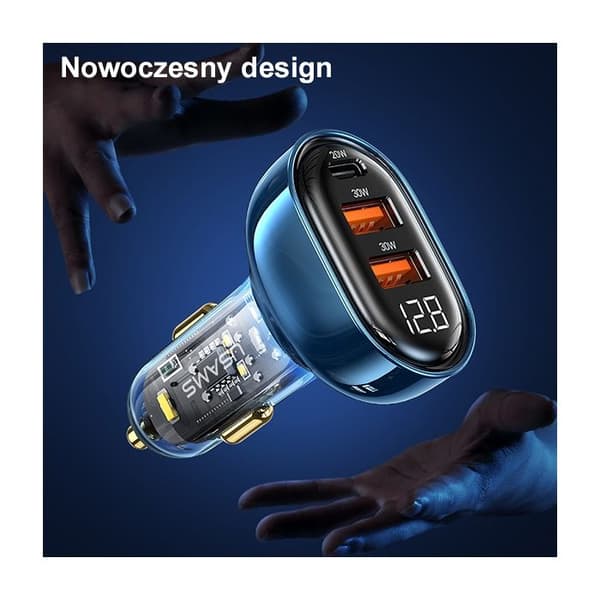 Bilaggregat - USAMS - 80W - 2xUSB + 1xUSB-C - Överhettningsskydd - Elegant design