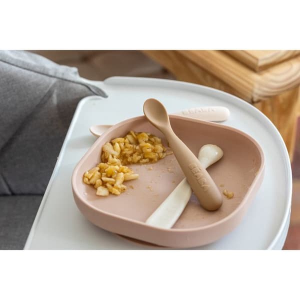Béaba Repas Silikon Sugkopp Tallrik Rosa