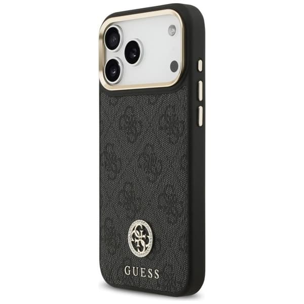 Coque Guess 4G Strass Logo MagSafe med rem för iPhone 17 Pro Max - Svart