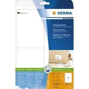 Etikettpapper - HERMA - A4 99,1x139 mm - 25 sidor - Extrastark - Vit