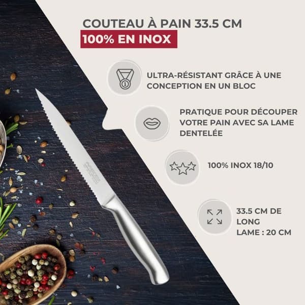 Brödkniv i rostfritt stål 33,5 cm i Nirosta