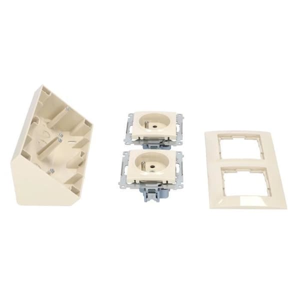 Dubbel vinkelsocket - Kontakta Simon - 2x230V - 16A - Kräm - Beige