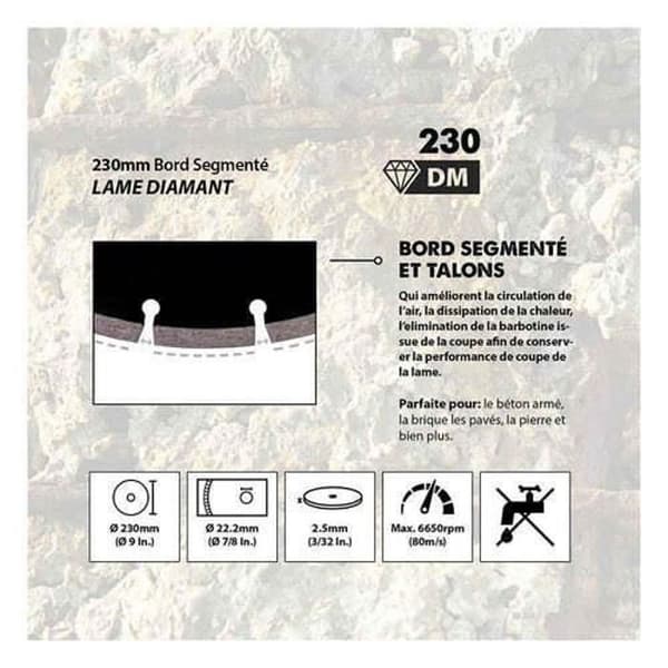 Diamantklinga för skärmaskin - Evolution - 230 mm - Segmenterad egg - Borrning 22,2 mm - Hög prestanda