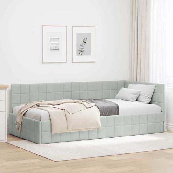 vidaXL Hörnsängram Ljusgrå 90 cm x 200 cm Sammet 42016388
