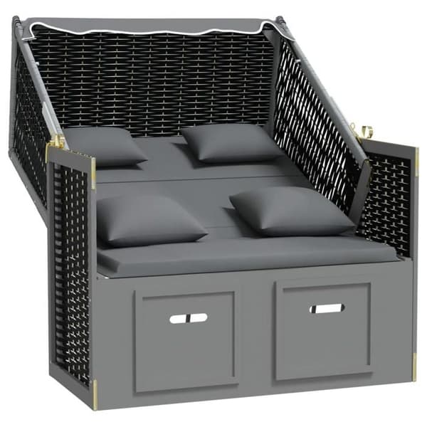 vidaXL Strandkorg med polykuddar, solid svart anthracite rotting 318662