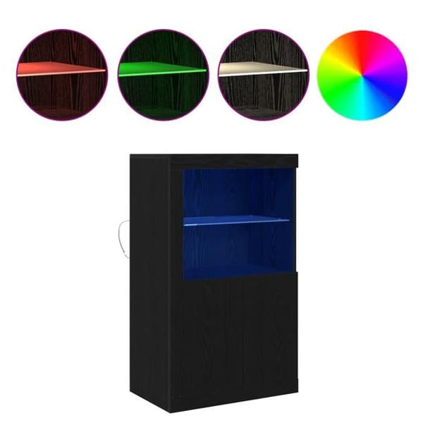 Buffé med LED-ljus Svart ek 60,5x37x100 cm