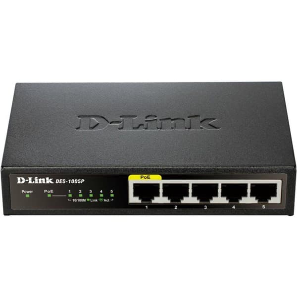 D-LINK Switch 5 portar - DES-1005P - 10/100 Mbps inklusive 1 port som stöder PoE