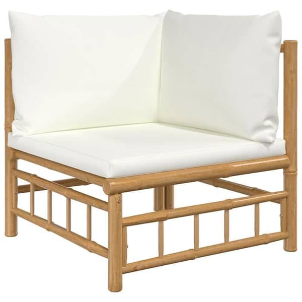 vidaXL Trädgårdshörnsoffa med kuddar Creme White Bamboo 362300