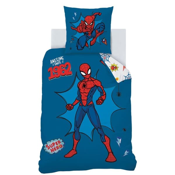 Barnsängset 100% Bomull - SPIDERMAN AVENGER - Blå - 140x200+63x63cm