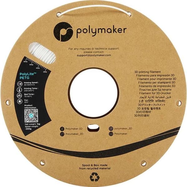 Filament 3D - Polymaker - PolyLite PETG - Vit - 1,75mm - 1kg