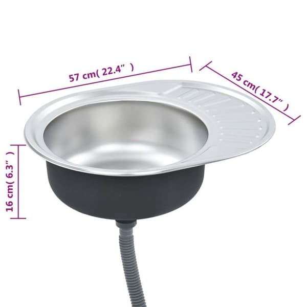 vidaXL Diskbänk med sil och fälla Ovalt rostfritt stål