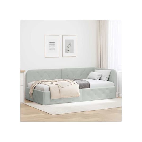 Vinkelsängram i sammet - vidaXL - Ljusgrå - 90x190 cm - L-formad design - Mångsidig soffbed