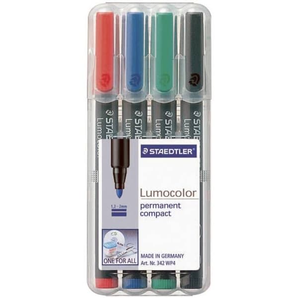 Staedtler Lumocolor Permanent Compact - 4-pack, svart, spets 0,6 mm (Dry Safe)