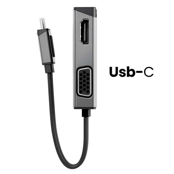 Duo Play 2-i-1 USB-C till HDMI och VGA Videoadapter med 4K 60Hz A-Logic Grå