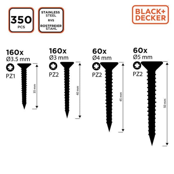 BLACK+DECKER Skruvset 350 st