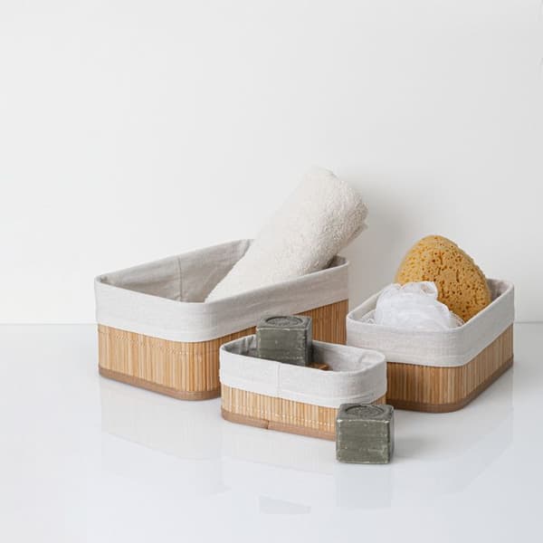 3 korgar "Vannerie" vit tyg bambu - 5 fem enkelt smart