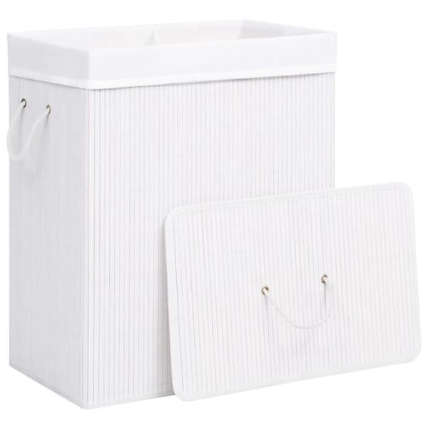 vidaXL tvättkorg med 2 sektioner bambu vit 100 l 320744