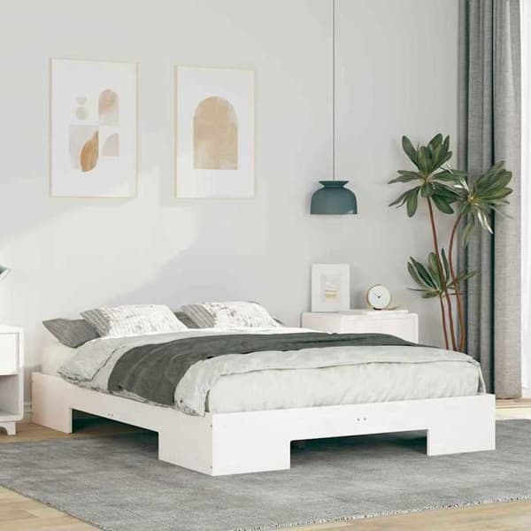 vidaXL Sängram Vit 135 x 190 cm 873038