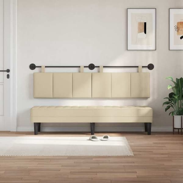 vidaXL Väggmonterad Sänggavel Creme Tyg 42032321