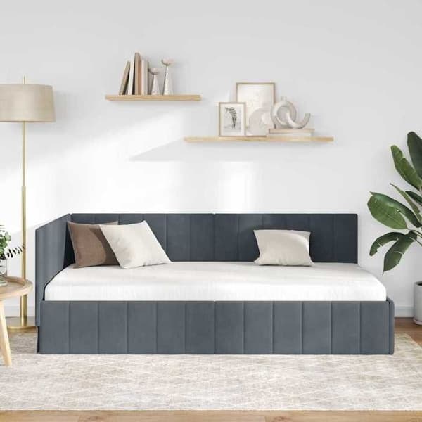 vidaXL Hörnsängram Mörkgrå 90 cm x 190 cm Sammet 42016298