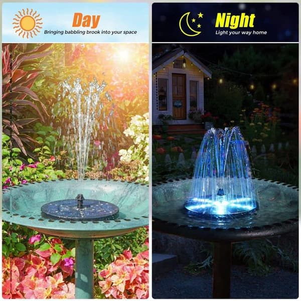 Trädgårdsfontän - Szmp - Solenergi 4W - LED-belysning - 8 munstycken - Torkskydd