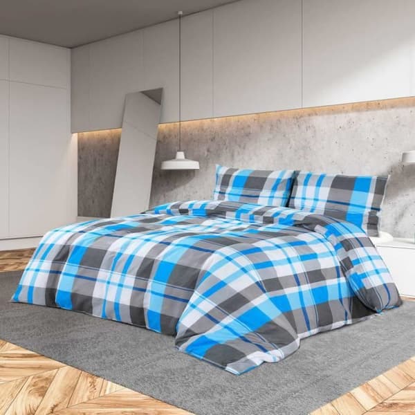 vidaXL Duvetset Blå och grå 200x220 cm Bomull 136073