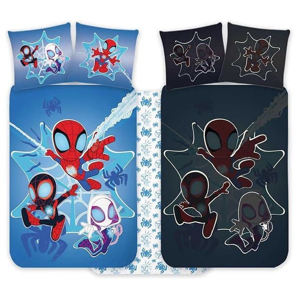 Sängset - Spidey & Friends (Spiderman, Ghost-Spider, Spin) - Marvel - 100x140 cm - 100% bomull - fosforescerande