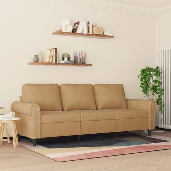 vidaXL Soffa 3-sits Brun 180 cm Sammet 359546