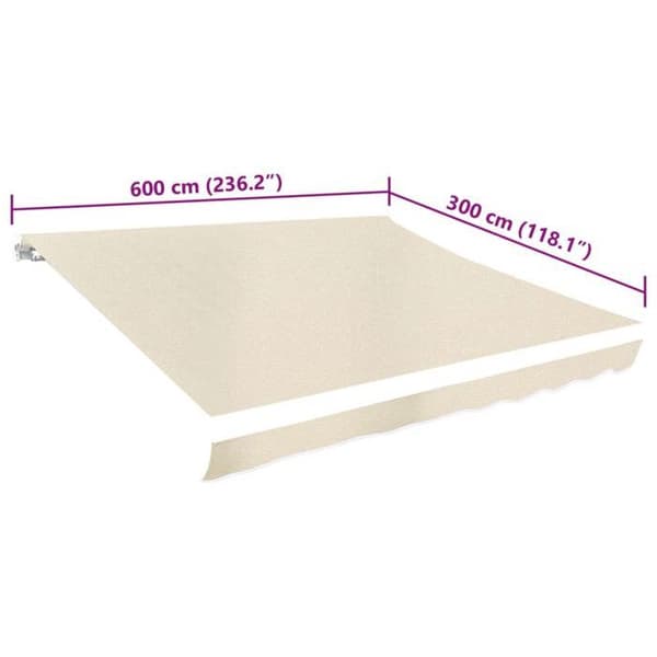 vidaXL Markis Tak Canvas Cream 6x3 m (Ram ingår ej) 141015