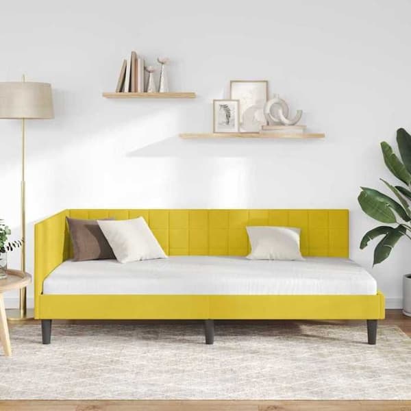 vidaXL Vinkel sängram Gul 90 cm x 190 cm Sammet 42016424