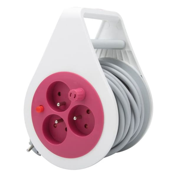 Mini designrulle med 3 uttag 2P+T - 7m Rosa - Zenitech