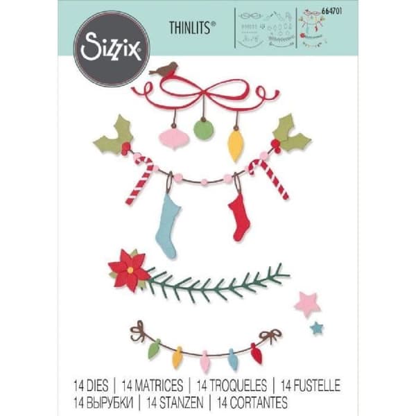 SIZZIX Kit dies Thinlits Julkanter 14 delar – Scrapbooking & korttillverkning, precisa metallutskärningar