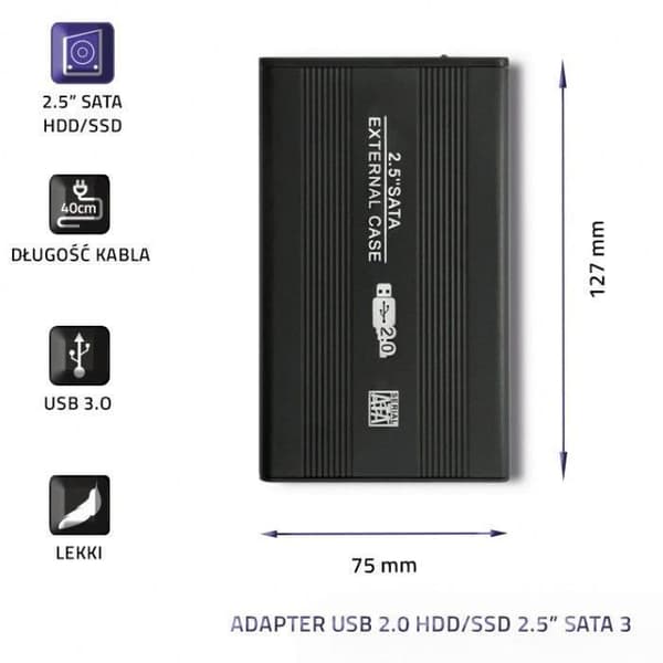 Qoltec Extern hårddiskfodral HDD SSD 2.5 SATA3, USB2.0 - 5901878518565