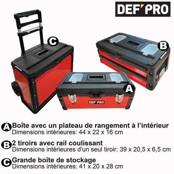 Vagn för verktyg - DEFPRO - 3 stapelbara moduler - 60 kg