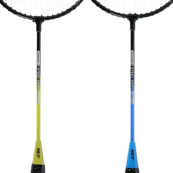 Badmintonset - NILS - 4 racketar - 3 nylonshögar - Nät 195x22 cm - Fällbara stolpar