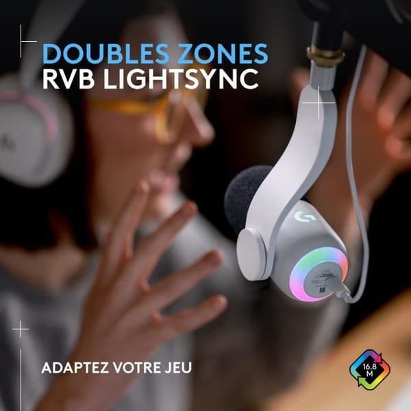 Logitech G Yeti GX Dynamic RGB-spelmikrofon med LIGHTSYNC för PC/Mac - Vit