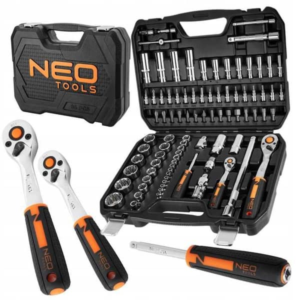 NEO 1/4"", 1/2"", 86-delars hylsnyckelsats, Cr