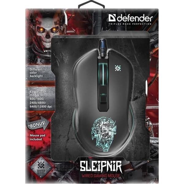 Trådad mus - DEFENDER - Sleipnir GM-927 - 12800 dpi - Flätad kabel - 5 programmerbara knappar
