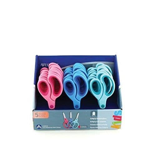 WESTCOTT E-2053S - 24-pack barnsäkrade saxar, rundade spetsar, halkfria handtag