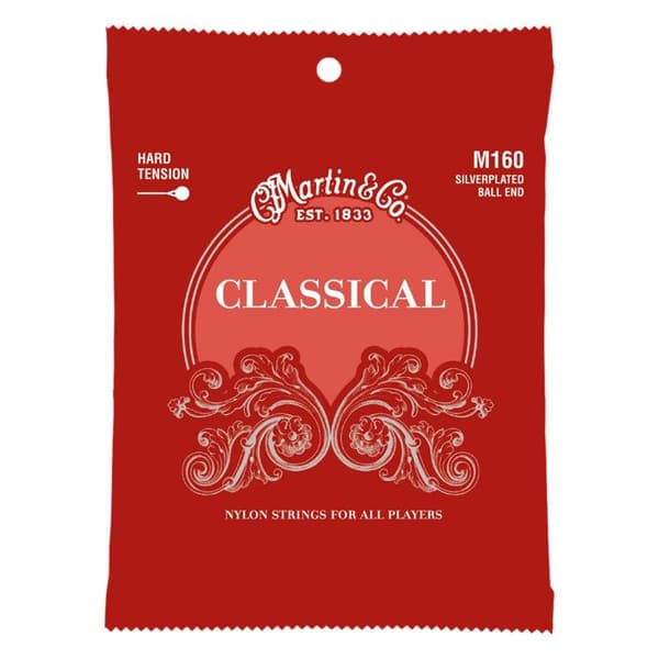 Strängar för klassisk gitarr - MARTIN - M160 - Hög spänning - Silverbelagd nylon - 6 kulsträngar