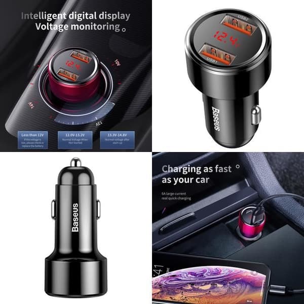 Billaddare - Baseus - 45W - Quick Charge 3.0 - Dual USB - Huawei kompatibel